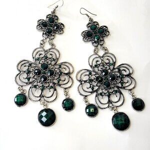 Green Stone Chandelier Statement earrings Green Bead Hook Chandelier Earrings
